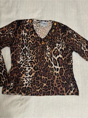 Vintage Pamela McCoy Sweater- Leopard with jewels and studs